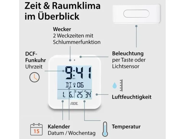 ADE Funkwecker mit Nachtlichtsensor