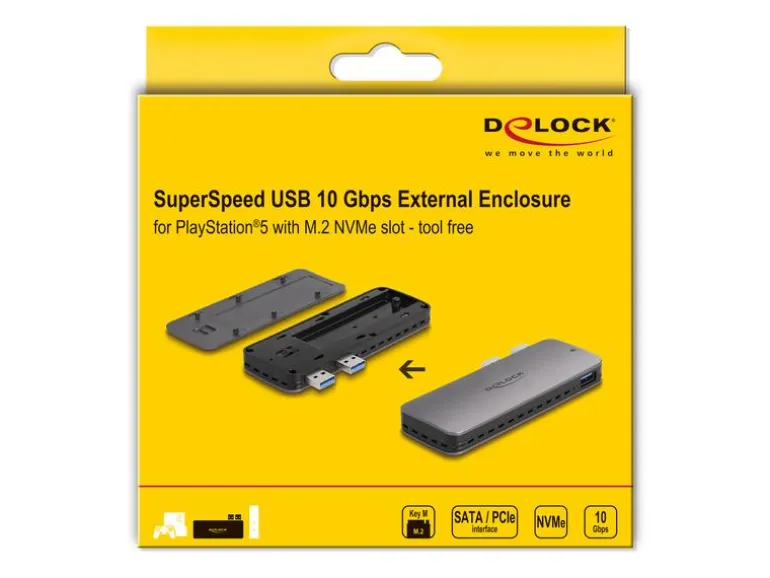 Delock Externes Gehäuse USB3.2 Gen 2 für PS5 mit M.2 NVMe Slot M.2
