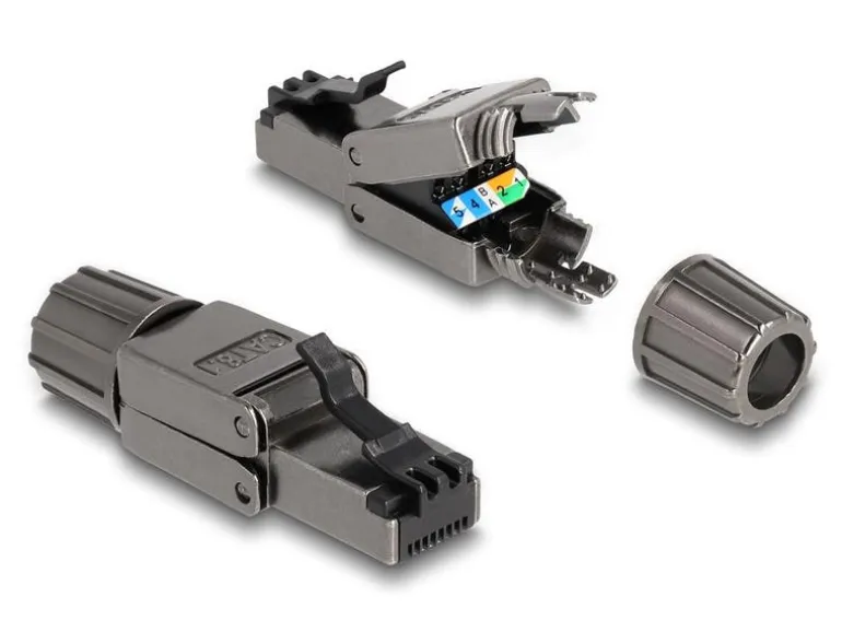 Delock Stecker RJ45 Cat.8.1 STP, werkzeugfrei 1 Stück, Grau