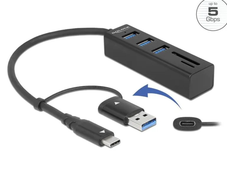 Delock USB-Hub 3.0 Typ-C + SD/MicroSD Slot
