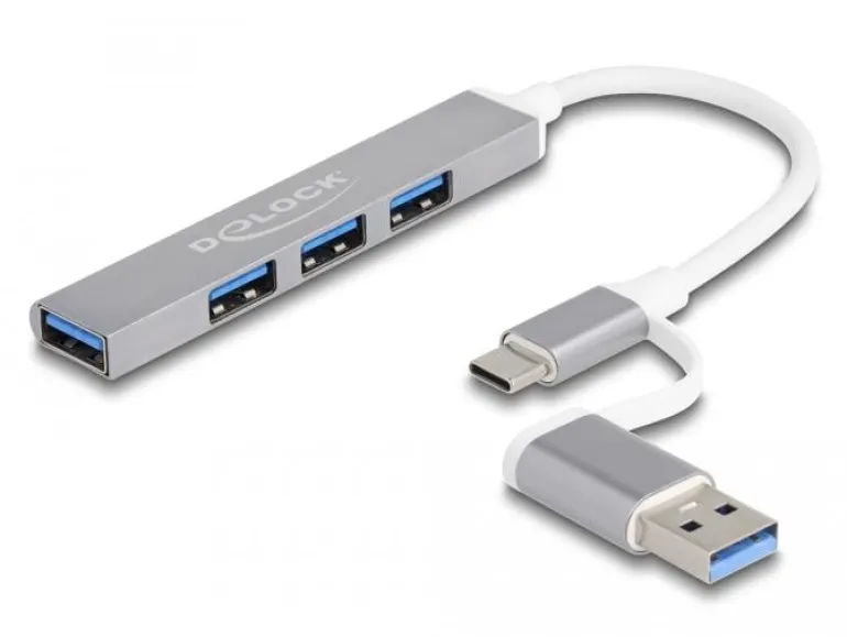 Delock USB-Hub USB – C / USB – A zu 3x USB 2.0 + 1x USB 5 Gbps