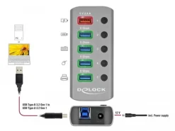 Delock USB-Hub 63262 USB 3.0 - 4x USB-A / 1x Ladeanschluss