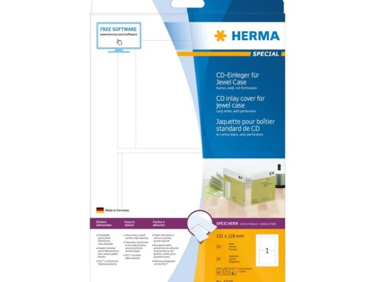 HERMA CD-Einleger 5036 Weiss, 25 Etiketten
