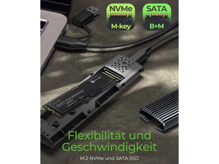 ICY BOX Externes Gehäuse USB Type-C für M.2 NVMe & SATA SSD