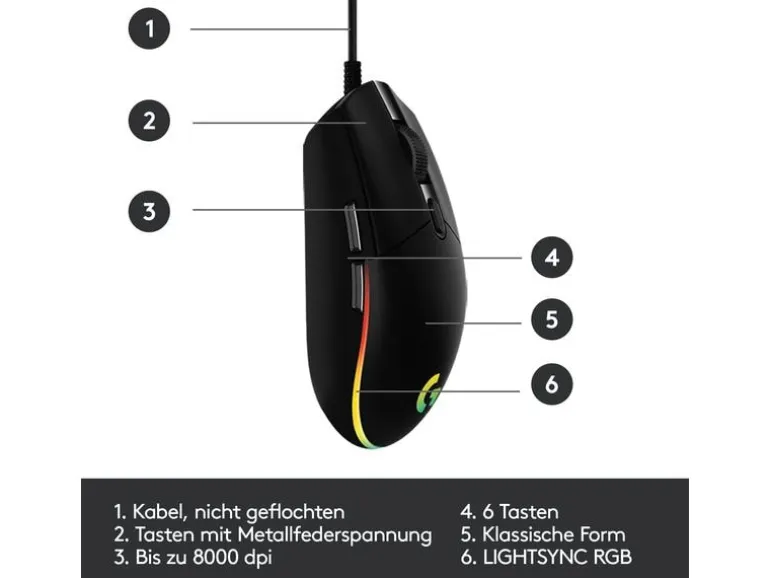 Logitech Gaming-Maus G203 Lightsync Schwarz