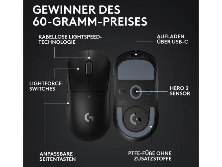 Logitech Gaming-Maus Pro X Superlight 2 Lightspeed Schwarz