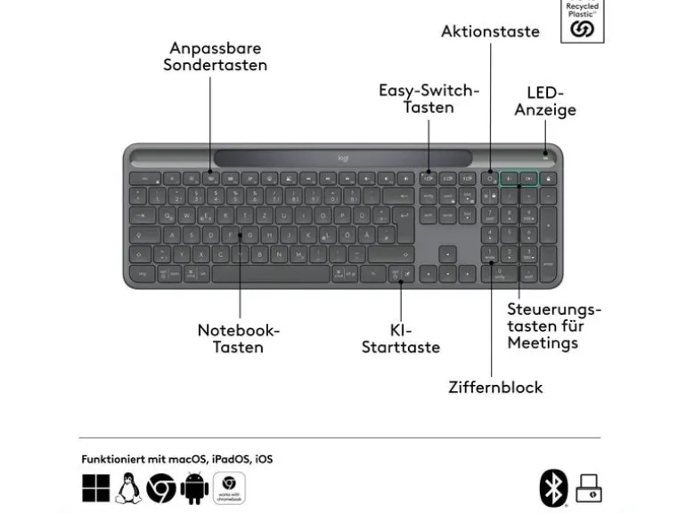 Logitech Tastatur Slim Solar+ K980 Business CH-Layout