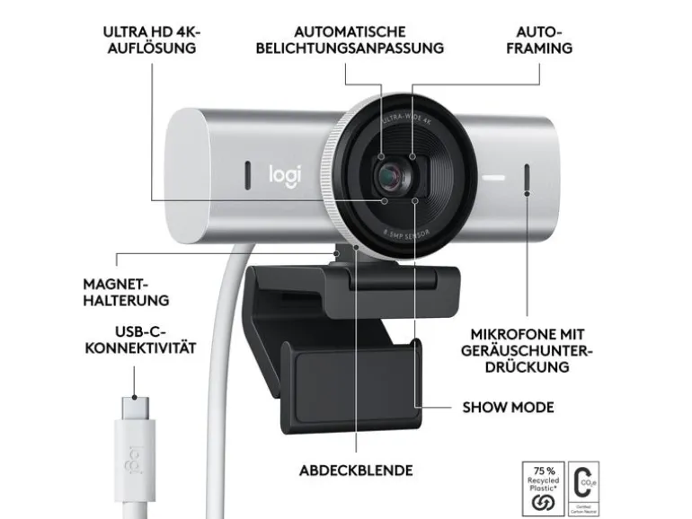 Logitech Webcam MX Brio 4K Pale Grey