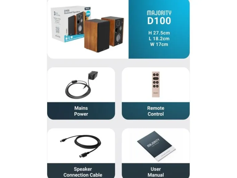 Majority D100 Aktiv Holzgehäuse 100 W Bluetooth 5.3
