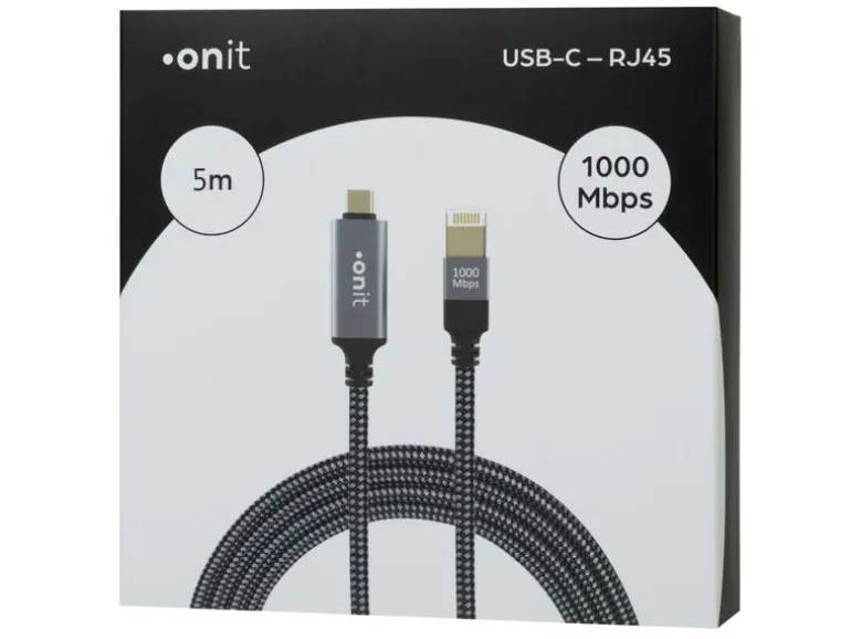 onit Adapterkabel USB-C – RJ45 Grau/Schwarz, 5 m