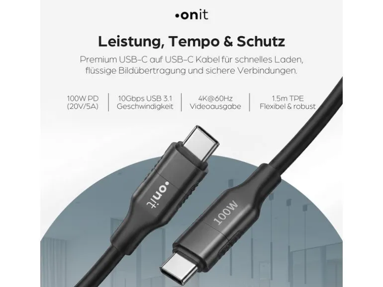 onit USB-Kabel mit Datenblocker-Schalter, USB-C - USB-C, 1.5 m