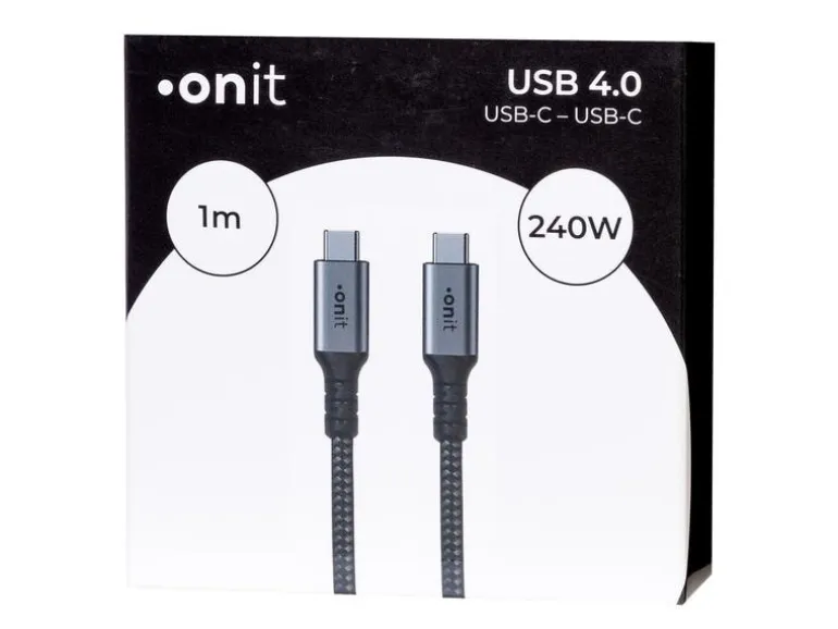 onit USB4-Kabel Premium 240 W, USB-C - USB-C, 1 m, Schwarz/Grau