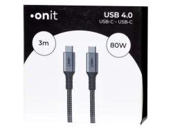 onit USB4-Kabel Pro 80 W, USB-C - USB-C, 3 m, Schwarz/Grau