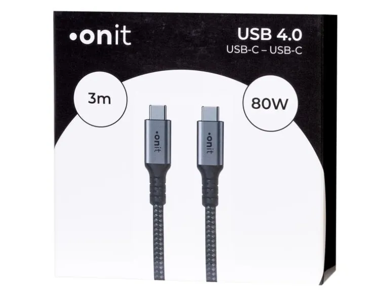 onit USB4-Kabel Pro 80 W, USB-C - USB-C, 3 m, Schwarz/Grau