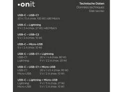 onit USB 2.0-Kabel USB-C - Lightning/Micro-USB B/2x USB-C 1.2 m