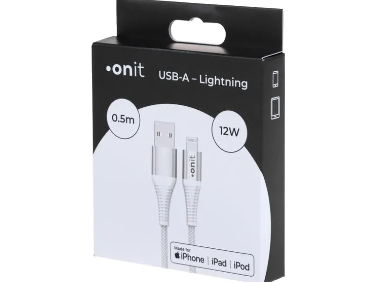 onit USB 2.0-Kabel 12 W, MFi, USB-A - Lightning, 0.5 m, Weiss