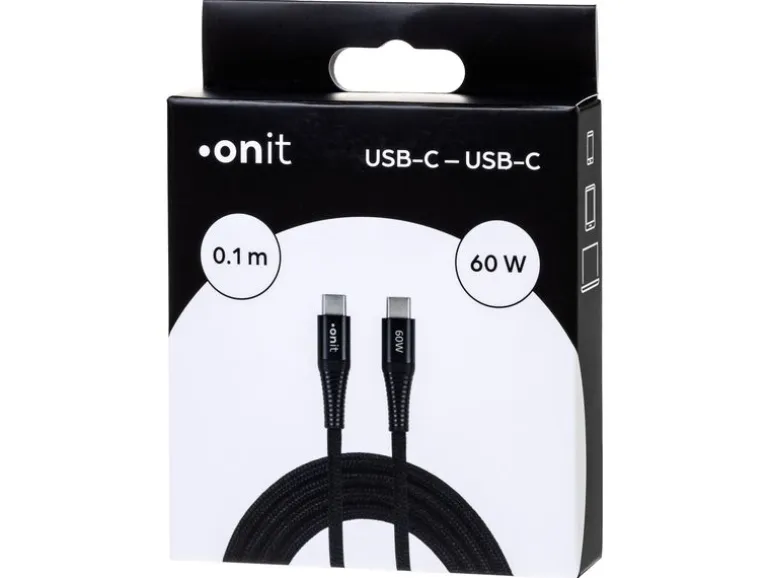 onit USB 3.0-Kabel 60 W, USB-C - USB-C, 0.1 m, Schwarz