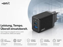 onit USB-Wandladegerät Dual QC4+ 65 W GaN Schwarz