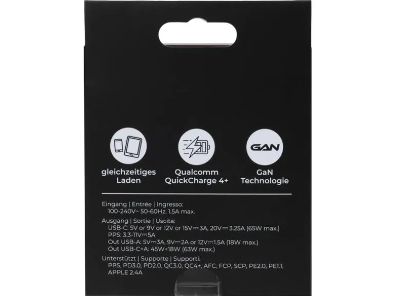 onit USB-Wandladegerät Dual QC4+ 65 W GaN Schwarz
