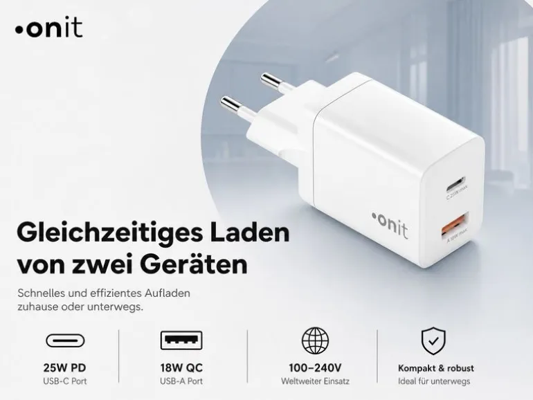 onit USB-Wandladegerät PD25W + QC3.0 Weiss