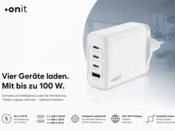 onit USB-Wandladegerät Quad 3C1A 100 W GaN Weiss
