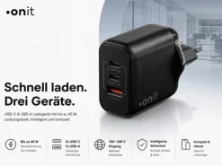 onit USB-Wandladegerät Triple 2C1A 45 W GaN Schwarz