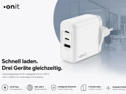 onit USB-Wandladegerät Triple 2C1A 65 W GaN Weiss
