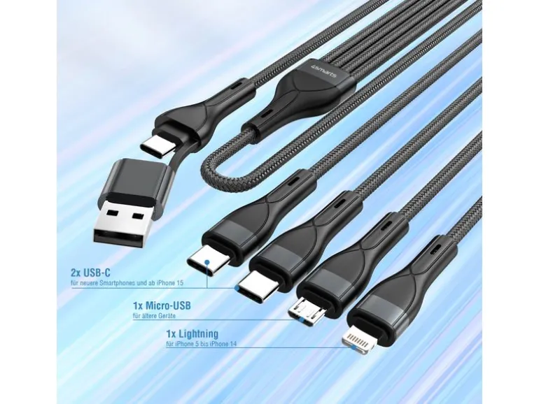 4smarts USB-C/A Multi-Ladekabel 4in2 1.2 m, Schwarz