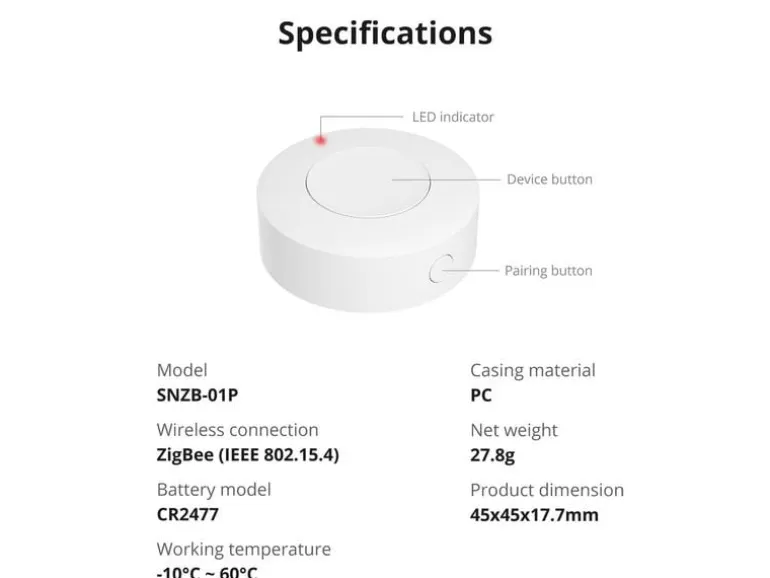 SONOFF Zigbee Wireless-Schalter SNZB-01P DC 3 V
